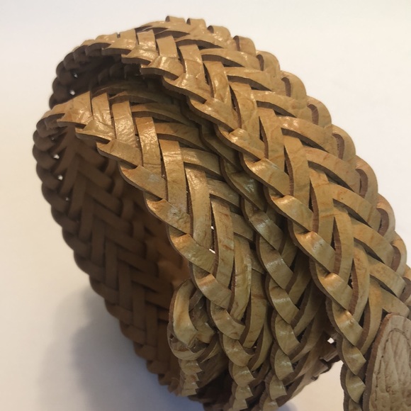 Tan Blonde Braided Genuine Leather Belt size M - Picture 3 of 9